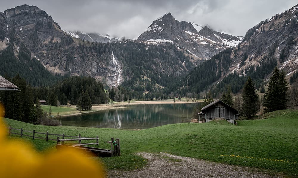 Lake Lauenen by Gstaad during a cloudy summer day