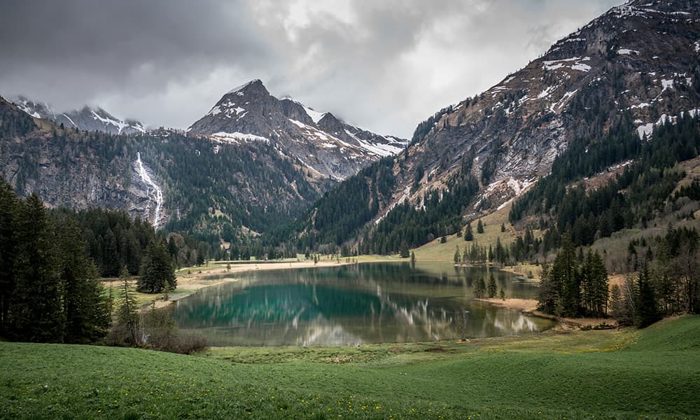 view of the Lauenensee during. cloudy day
