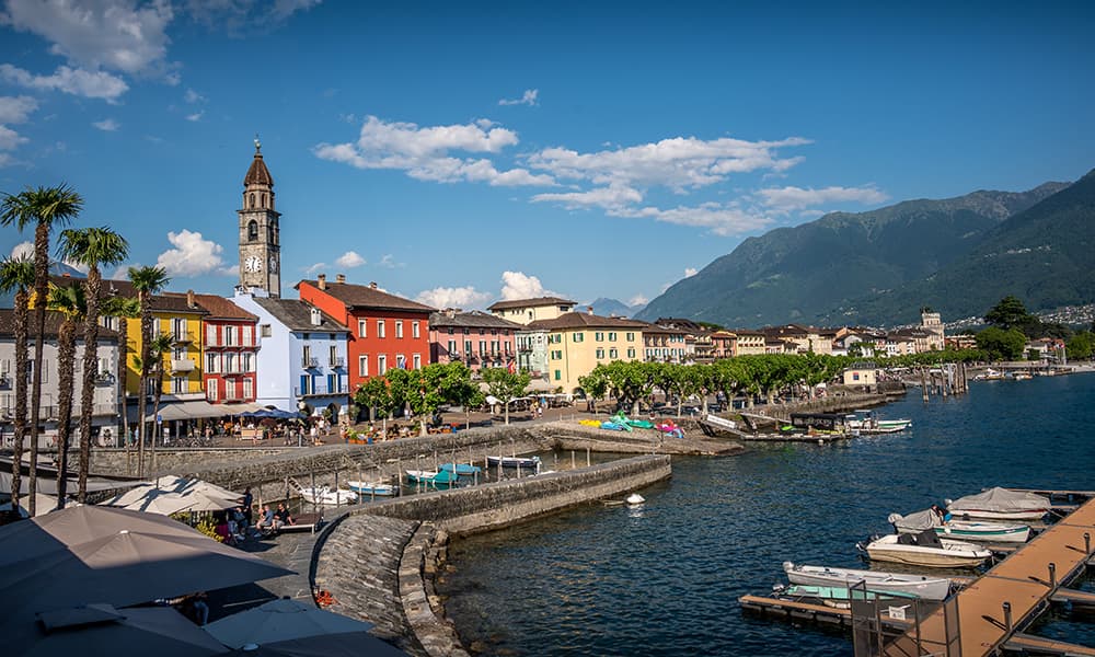 sunny day at the piazza Ascona Locarno in Ticino