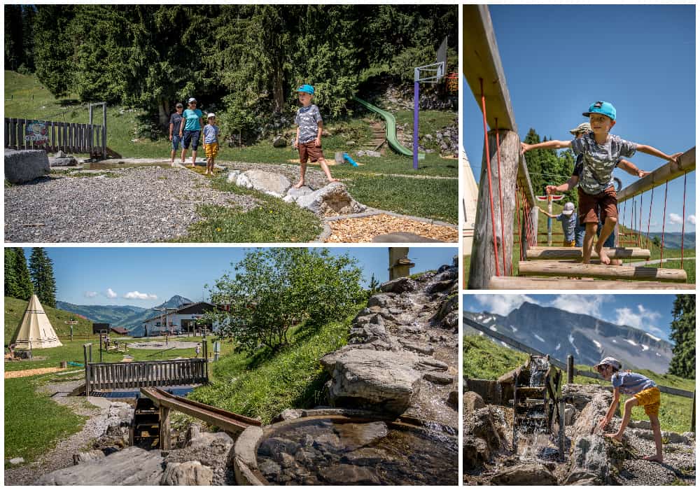children at the stockhütte playground on the Klewenalp goldi safari tour