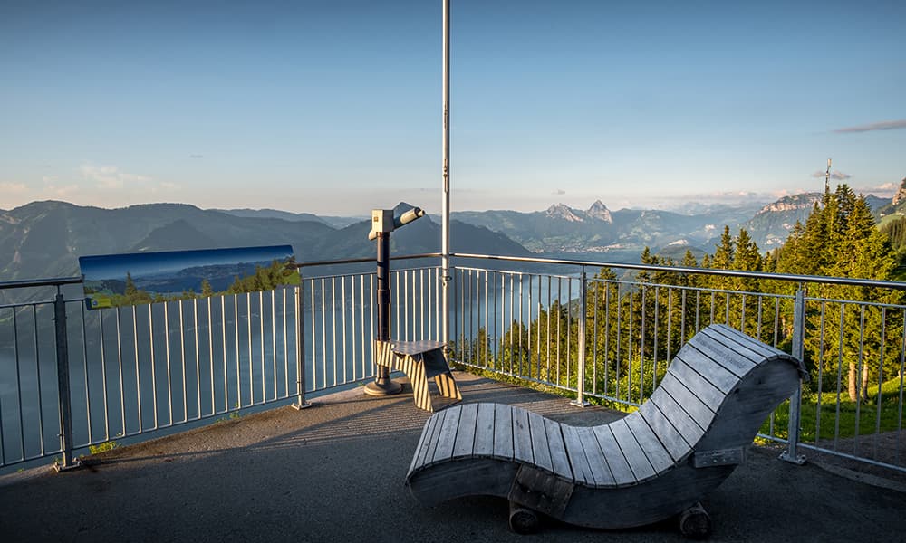 a sunloungers at klewenalp overlooking lake Lucerne
