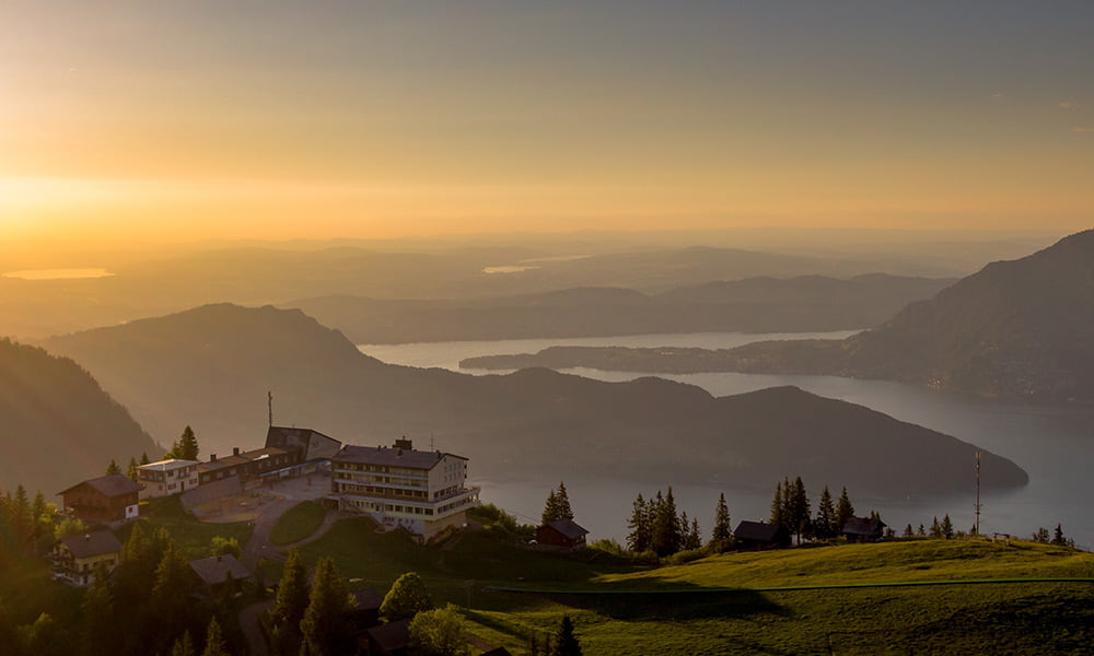 sunset over the swiss mountain Klewenalp in the Lake Lucerne region