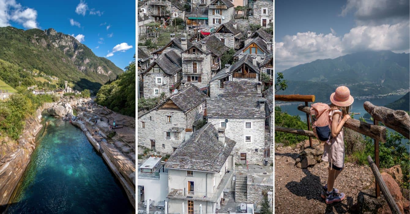 Different landscapes of the Ticino regions showing their distinct colours in southern Switzerland