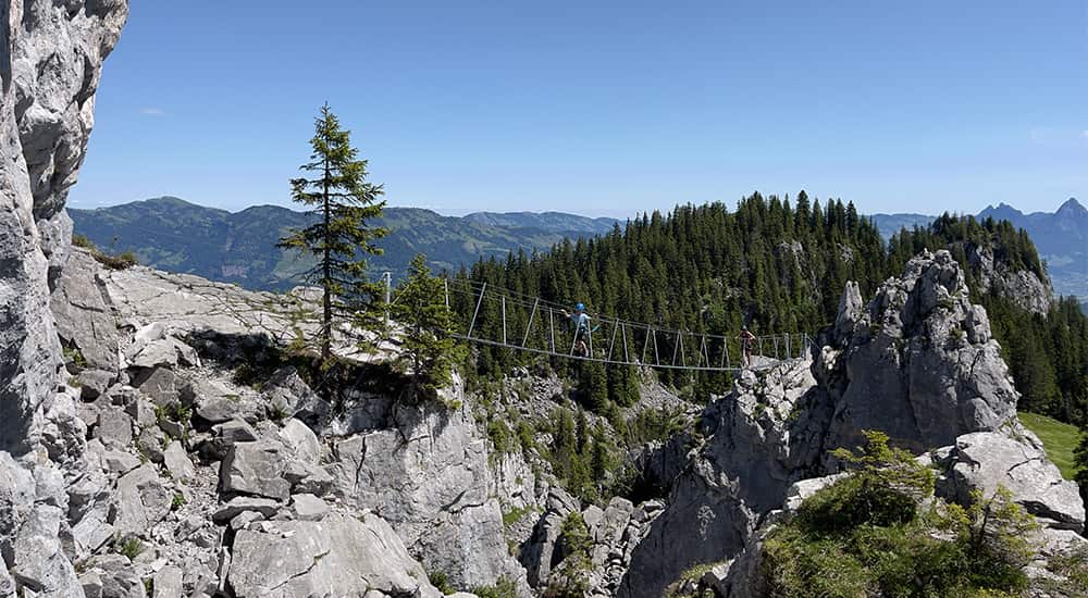 a wire bridge at the klewenalp climbing Rocks in Klewenalp