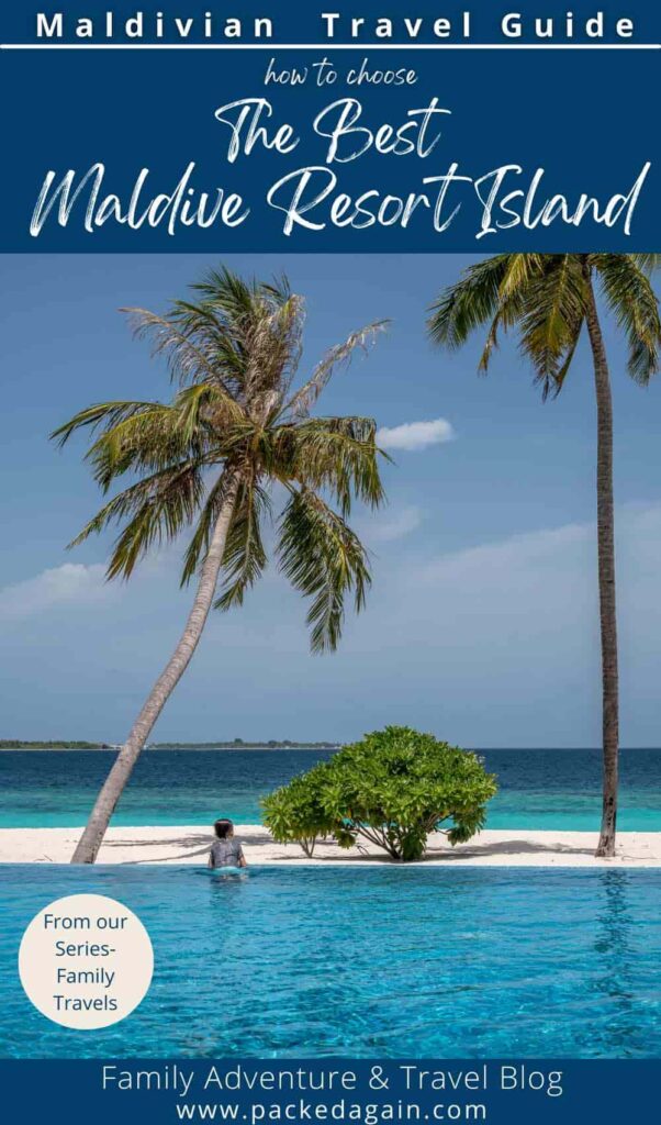 a boy in a swimming pool on an resort island in the Maldives