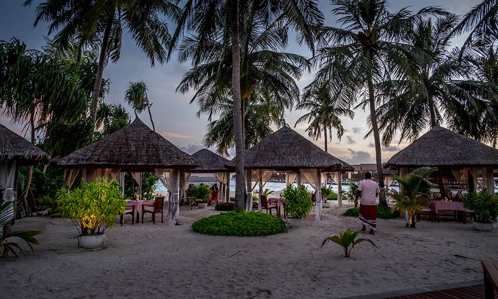 evening atmoshere at a grill restaurant on Reethi Faru island Maldives