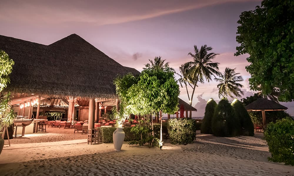 Evening light up bar on reethi faru maldives island 