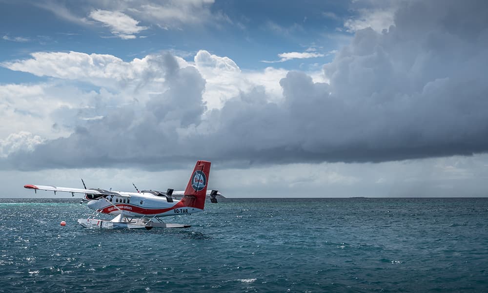 maldivian seaplane on the water 