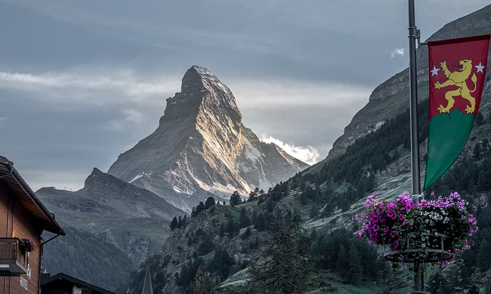 the matterhiorn posing at sunset in Zermatt