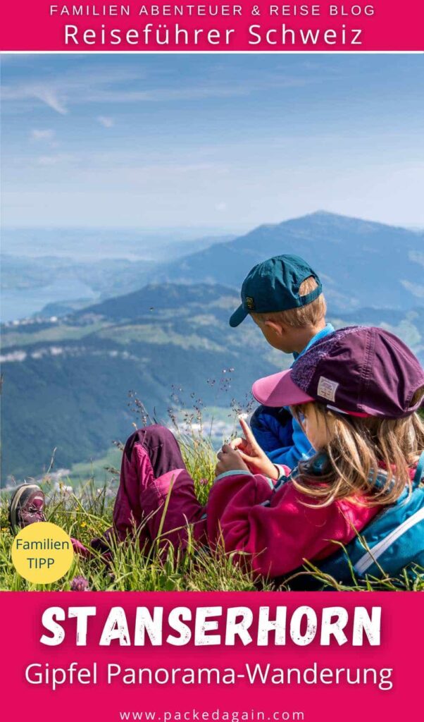 kinder geniessen die aussicht vom Stanserhorn sitzens in einer blumenwiese