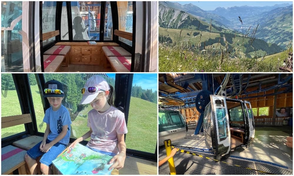 children in the Vogellisi Gondola from Adelboden