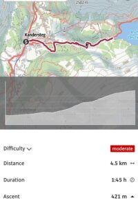 screenshot of the hiking map showing Kandersteg to oeschinensee