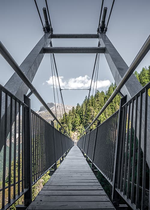 suspention bridge at Bisse du Ro hike in Valais