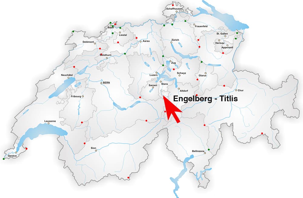 map of switzerland showing the loaction of mount Titlis