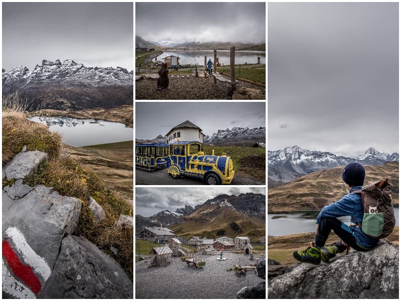 different photos of activities at Melchsee-Frutt with hiking