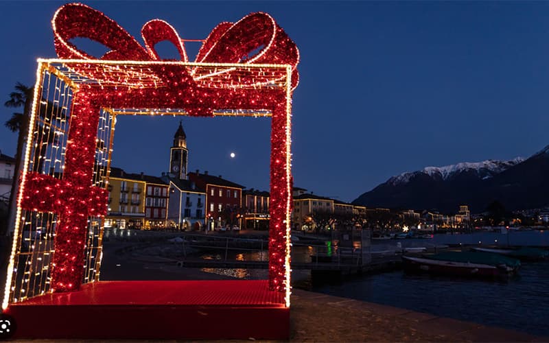 a red giant christmas package on the Ascona Piazza