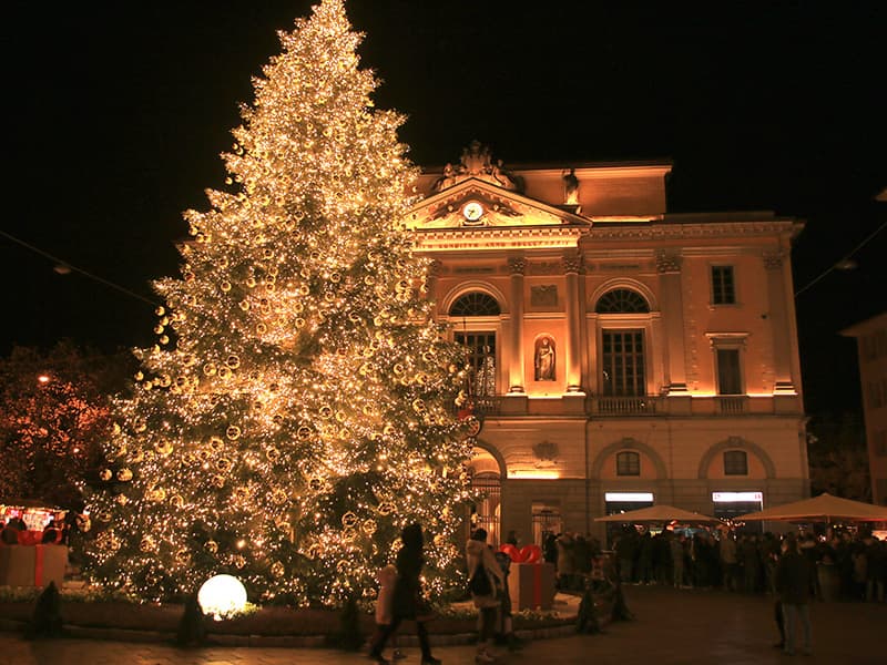 Large Christmas tress in Lugano at the Christmas market