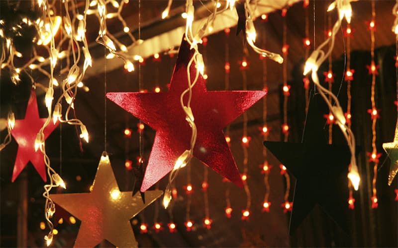 red and golden christmas starts with soft lights