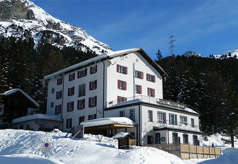swiss hotel preda kulm covered with snow