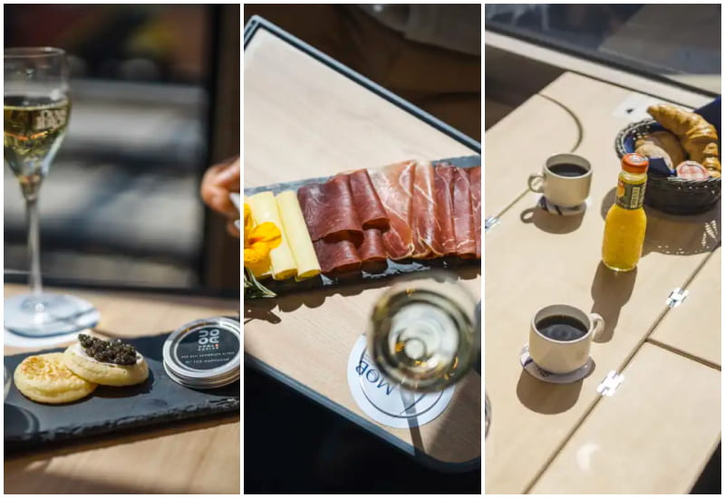 catering food plates and croissant on the Goldenpass Express train line