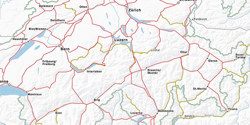map of switzerland showing all the train lines