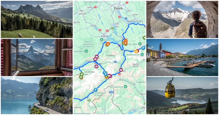 different images of Switzerland with a google map in the middle