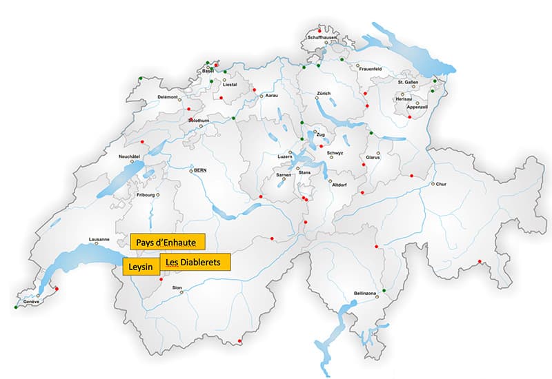 Alpes vaudoises itinerary shown on a Swiss map