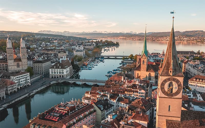 morgen hours in Zürich taken from a birds eye view