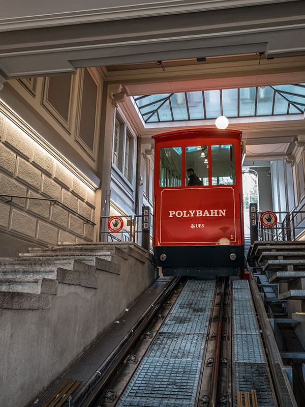 UBS red Funicular at the station