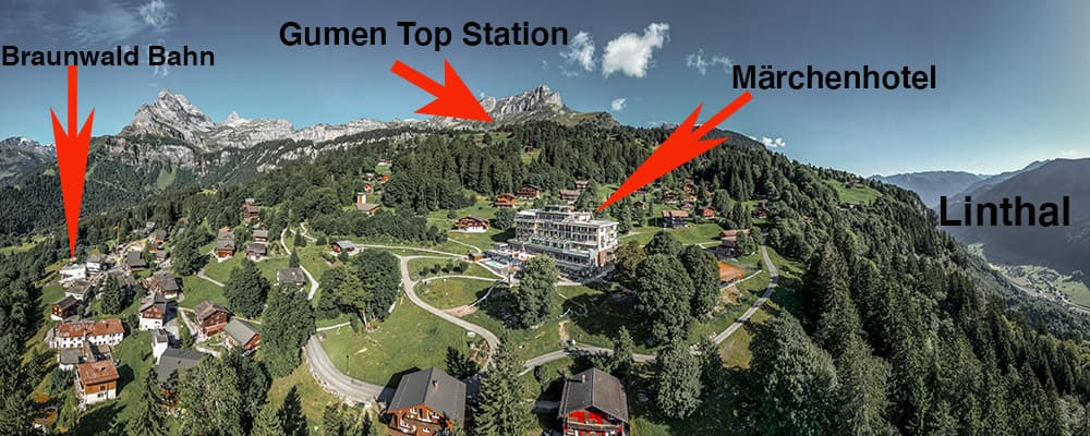 landscape areal photography Braunwald showing different locations