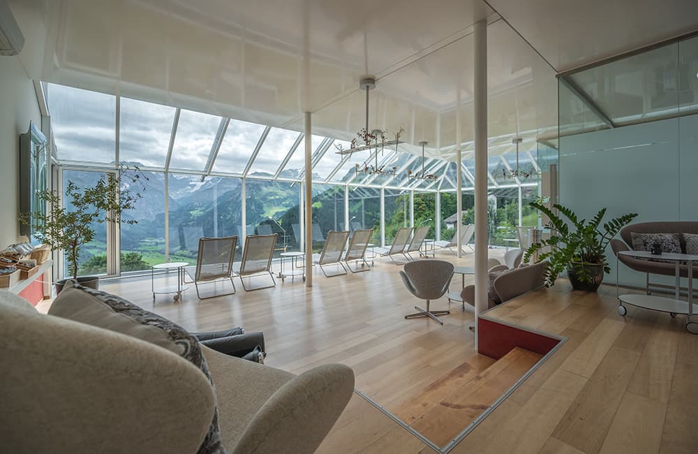 Wellness area with mountain views