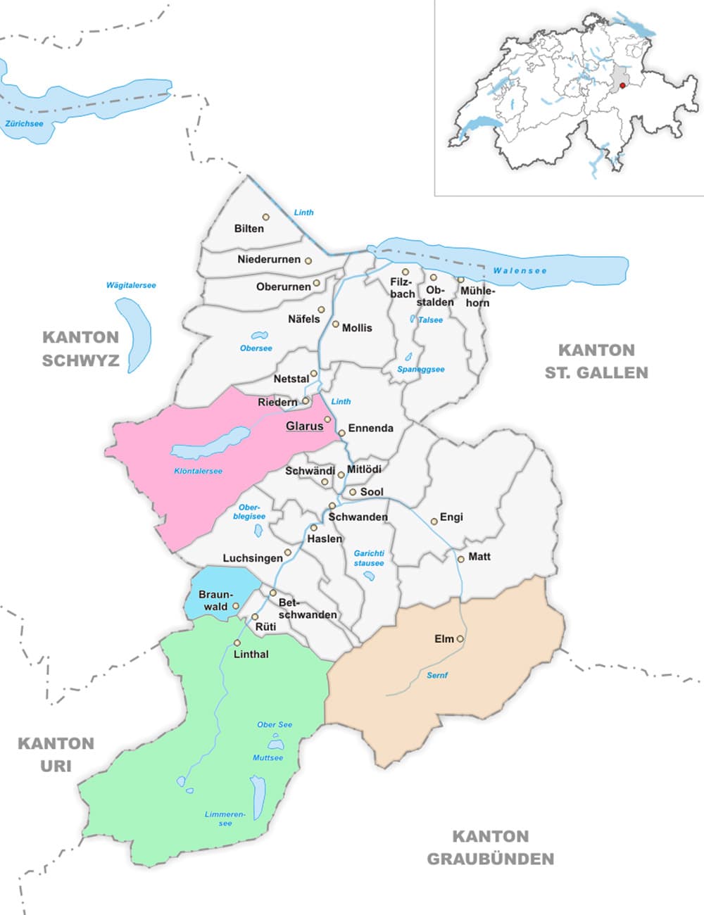 screenshot of canton Glarus with all its different areas separated