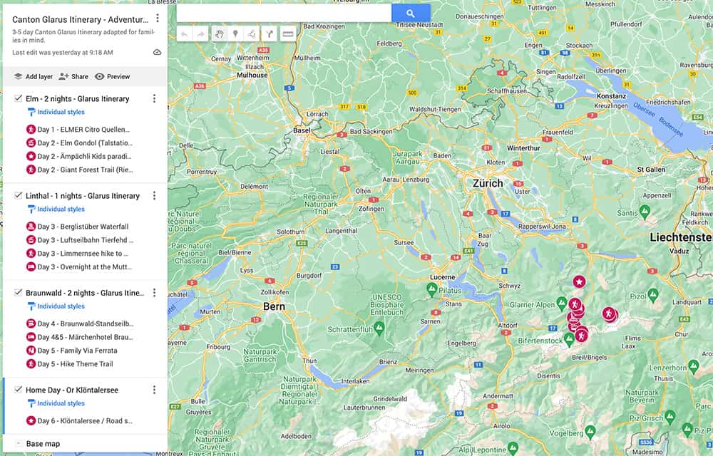 screenshot of a google map located in switzerland