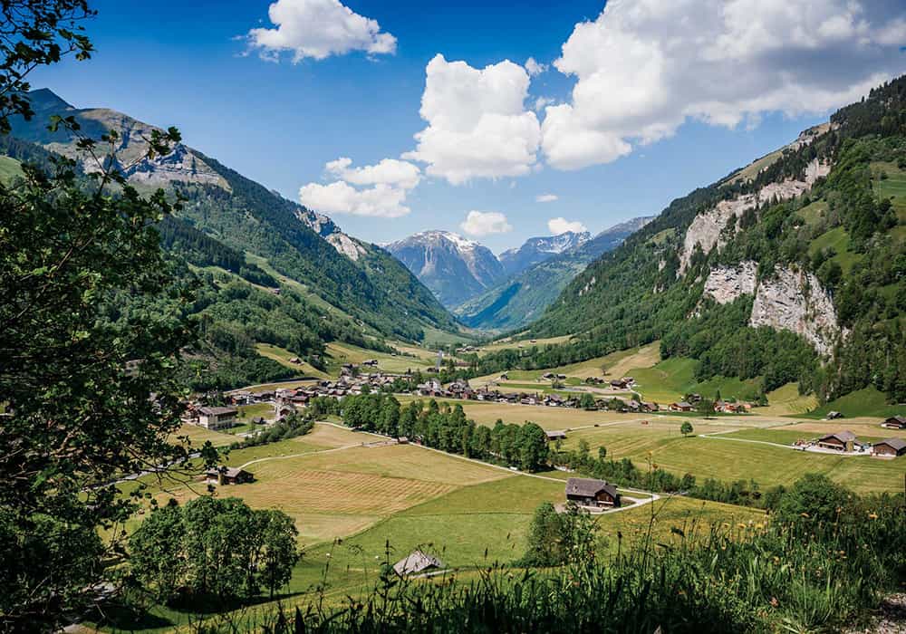 view over the swiss village Elm a place we visit on the Glarus itinerary