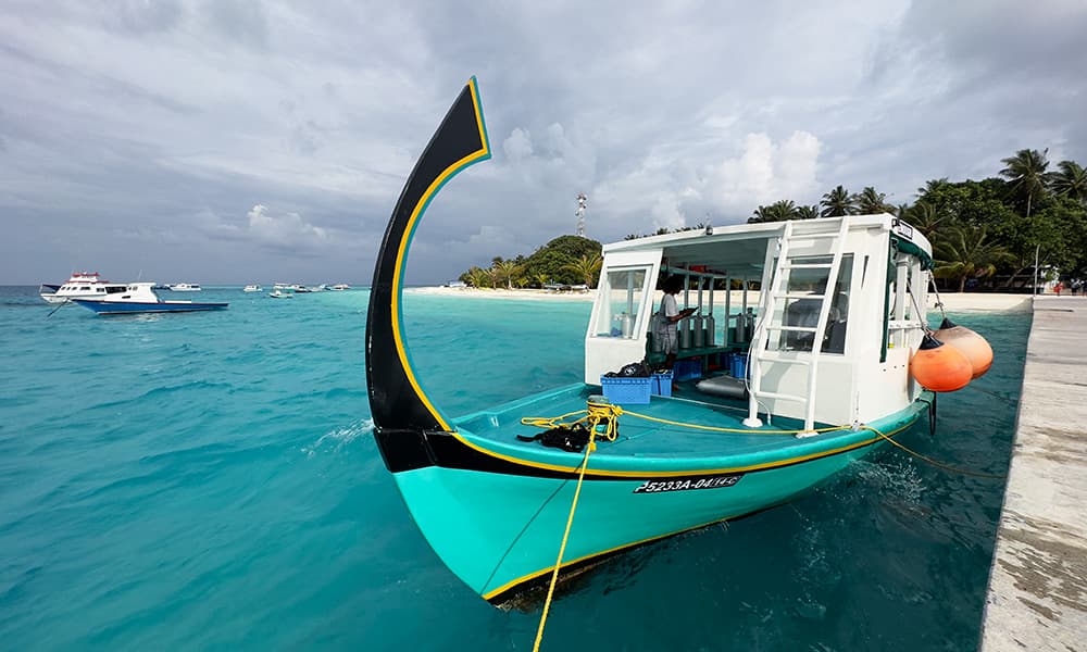 diving boat at Fulidhoo island Maldives