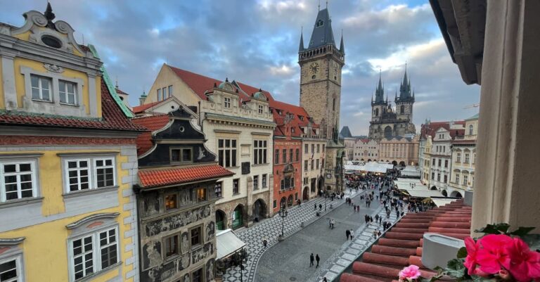 Prague city centre with the Christmas market in the back ground