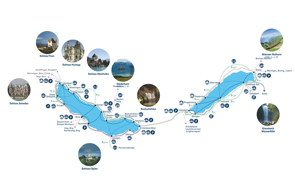 boat schedule shame of Lake Brienz and Lake Thun from Interlaken
