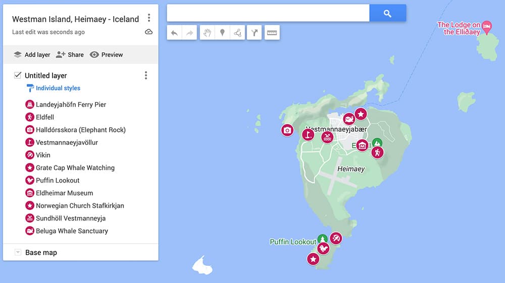google map of the Westman island Heimaey in Iceland