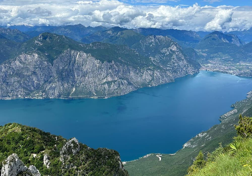 view over the blue lake Garda from a viewpoint called Baldo.