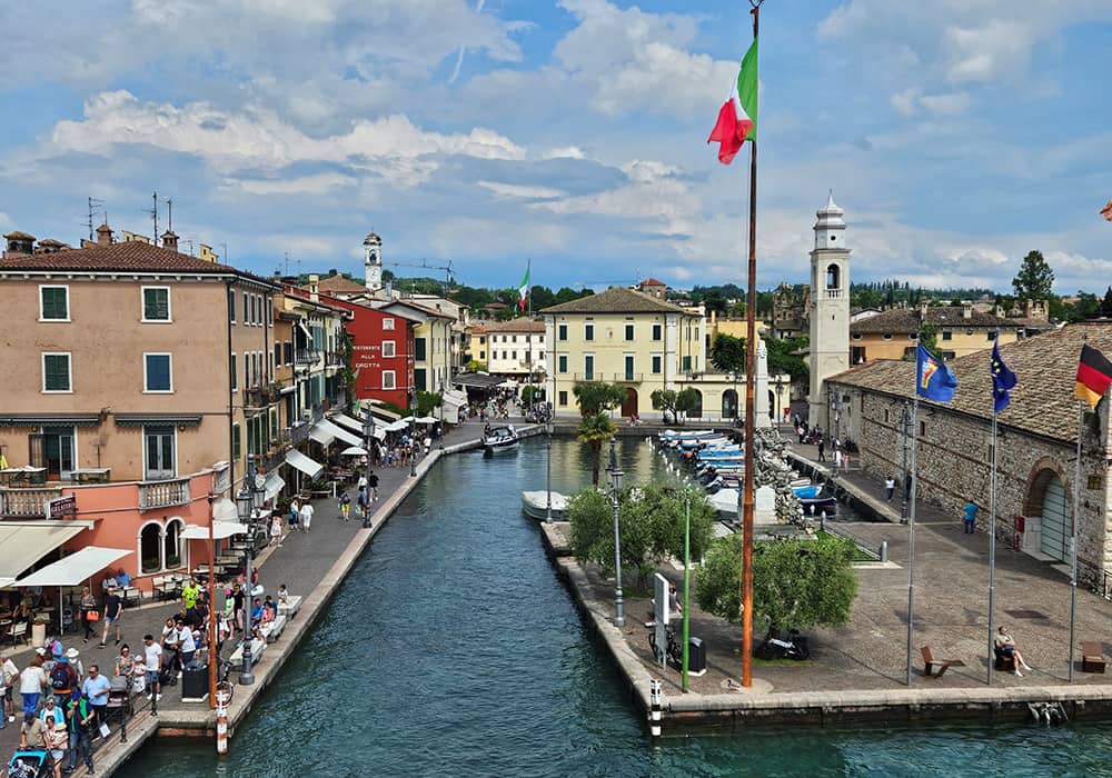 Harbour of the Italian town Lazise at Lake Garda