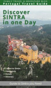 The famous Pena Castle in SIntra captured by a drone from above on a article cover of Sintra in one day itinerary.