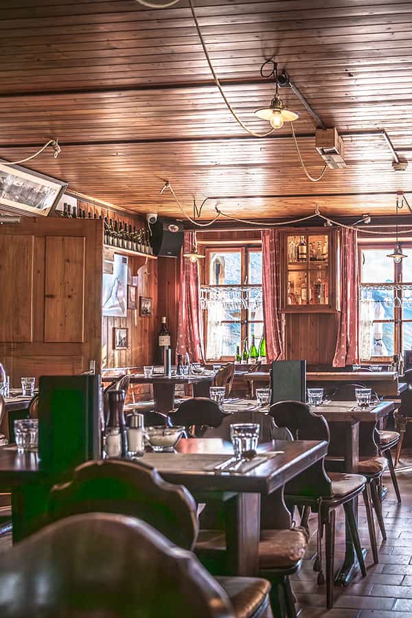inside an alpin hut - Fluhalp hut, restaurant