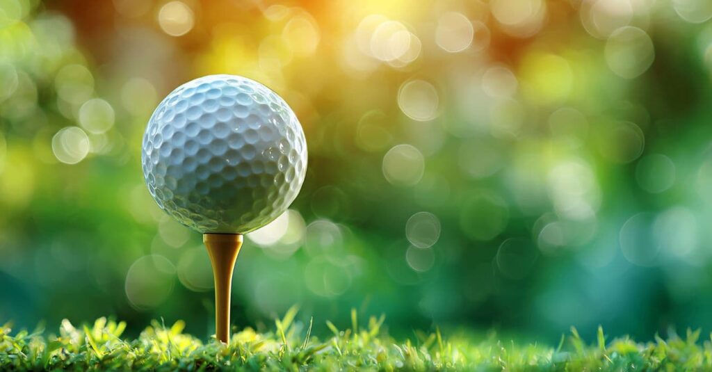 Close-up of a golf ball on a green in the Algarve, Portugal