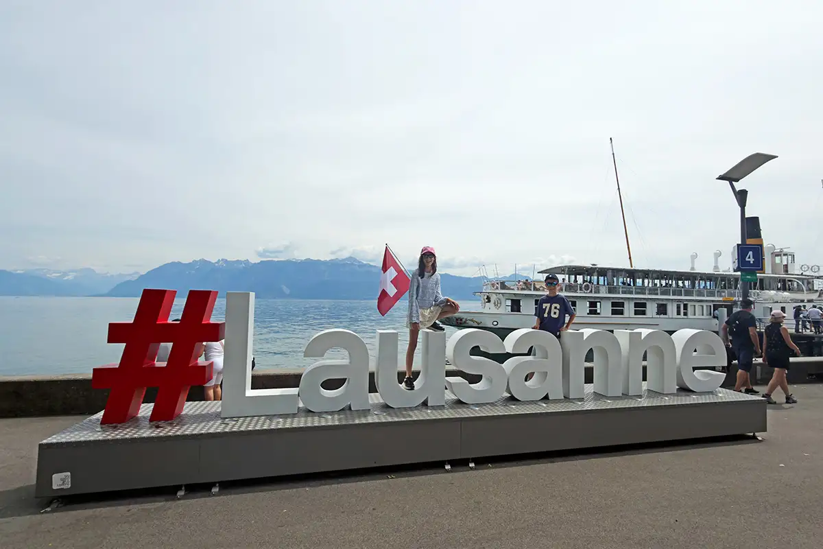Lausanne signe in Lausanne by lake Geneva